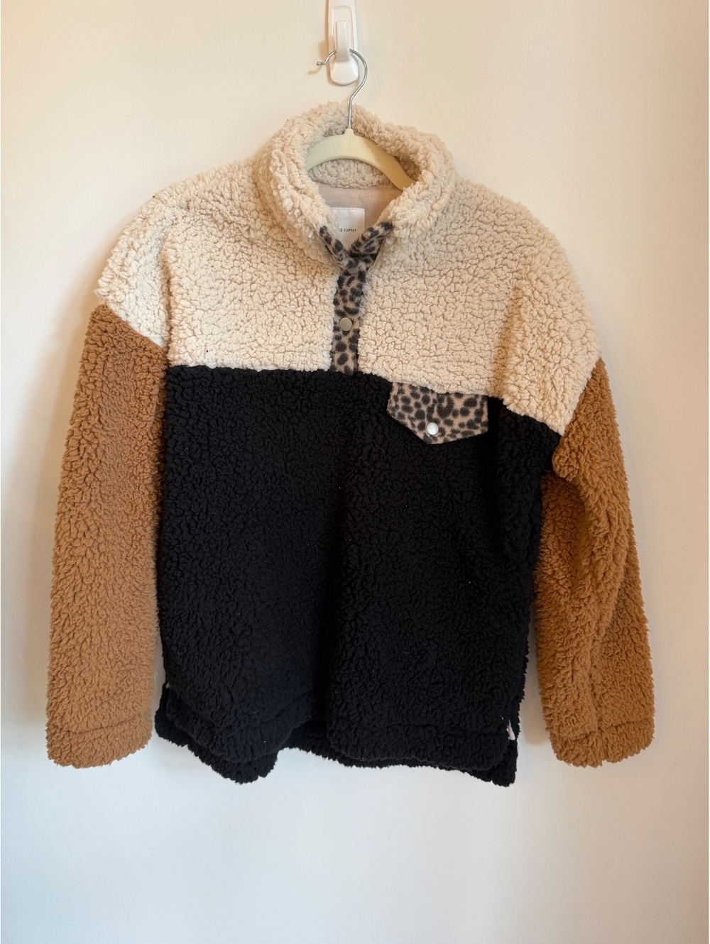 Thread & Supply Colorblock Teddybear Sherpa Pullover Cozy Warm Jacket Size S